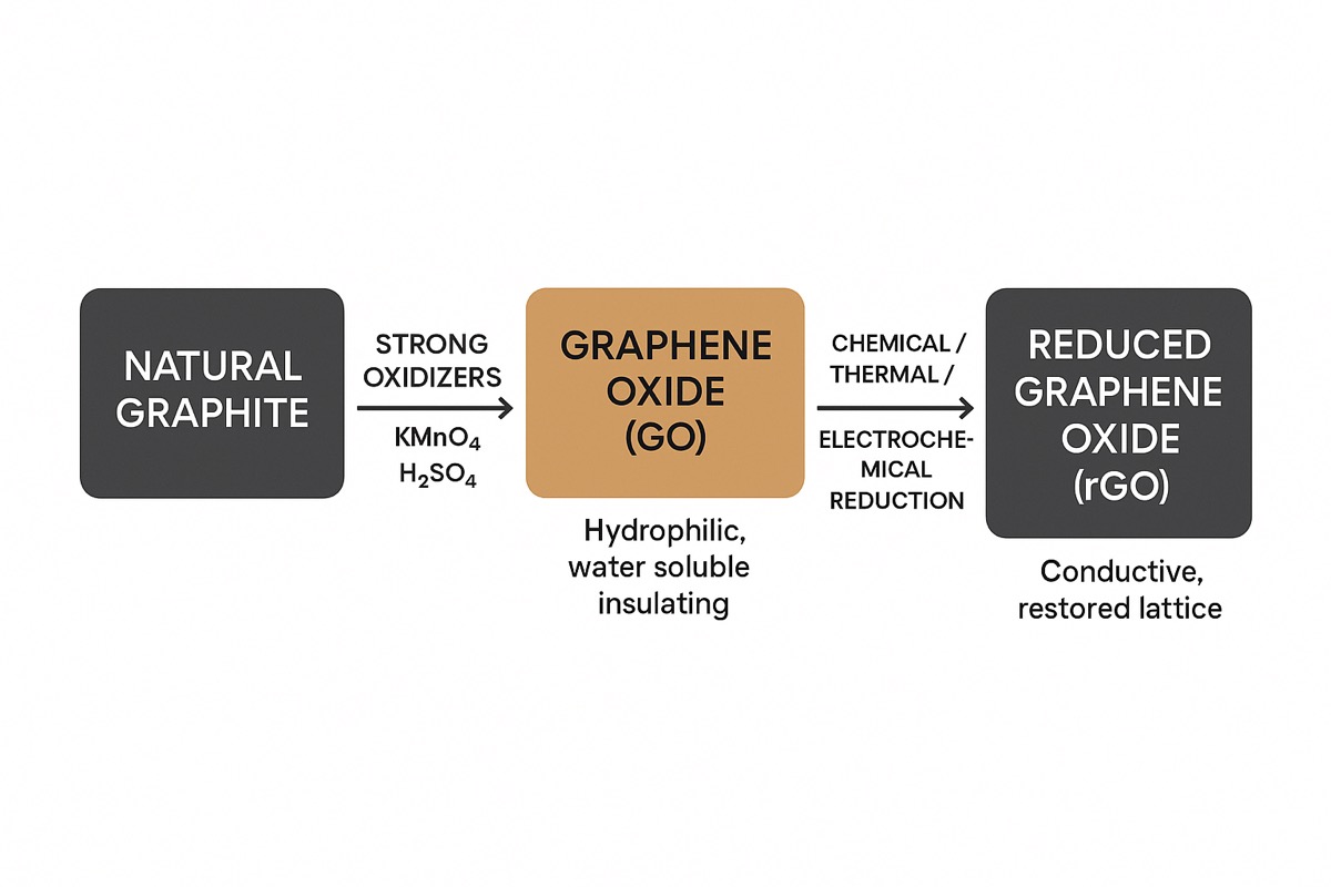 Graphene oxide synthesis flowchart showing modified Hummers method steps